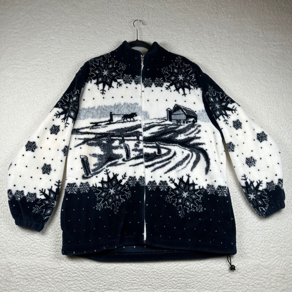 Vintage 90s Winter Sleigh Ride Horse 2XL Navy White Snowflake Holiday Chirstmas